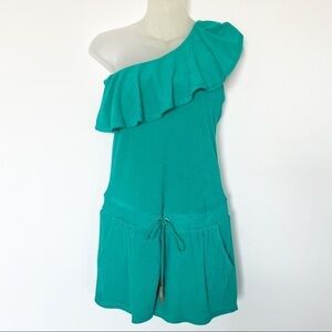 Juicy Couture Womens Vintage Y2K Green One Shoulder Terry Cloth Short Romper